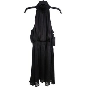 BCBG Paris Black Metallic Striped Halter Dress Cocktail Party Size M NWT